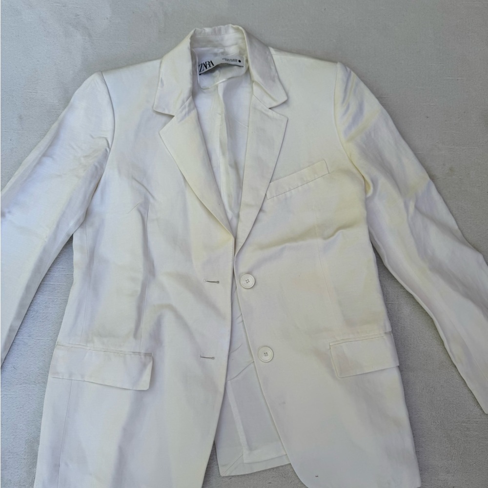 Zara NWOT Ivory Linen and Viscose Women’s Tailored Blazer Oversized size XS - Picture 8 of 16